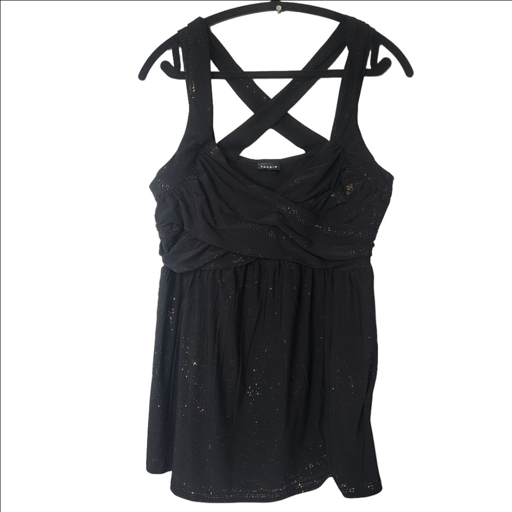 Torrid Black Gold Metallic Camisole strappy cross back tank top